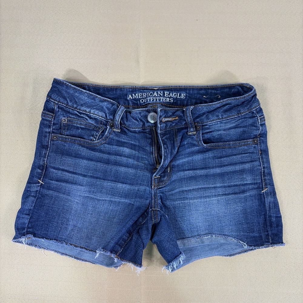 American Eagle Outfitters Women's Denim Shorts 6/28 Mid Rise Dark Wash Stretch
